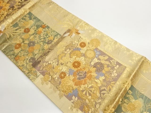 JAPANESE FUKURO OBI / WOVEN AUTUMN FLOWERS